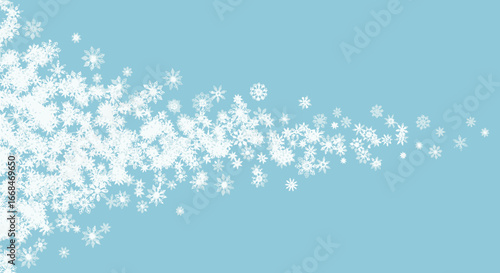A cluster of white snowflakes drifts across a light blue background, creating a wintery, ethereal effect.