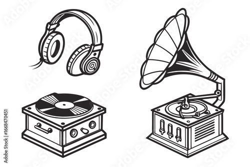 Vintage Headphones and Gramophone Collection 1.