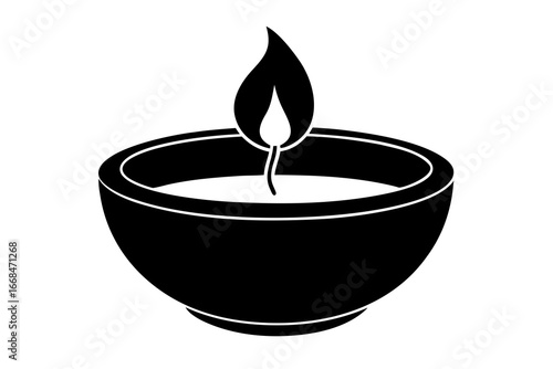 a burning tealight candle in black and white vector Silhouette 