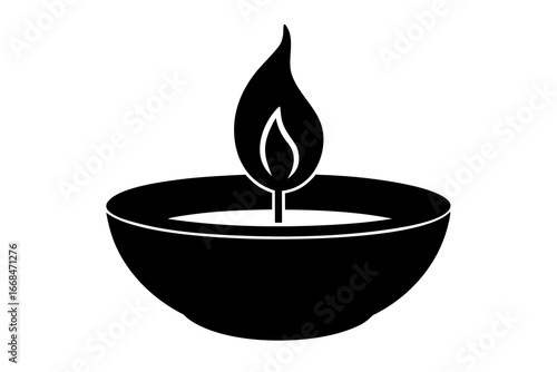 a burning tealight candle in black and white vector Silhouette 