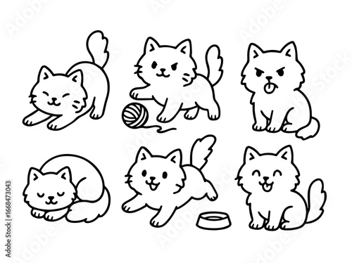 fluffy cat, cat illustration, cat with expressions, cat with movement, cat with posture, cute cat, cat logo, cat playing, vector cat , hand drawn cat