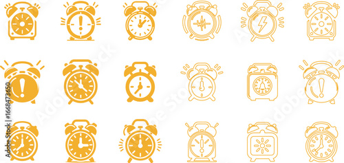 Alarm clock icons collection - time management, deadline reminders, urgency and schedule