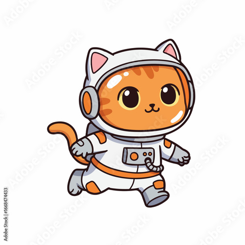 a cat dressed as an astronaut is running happily