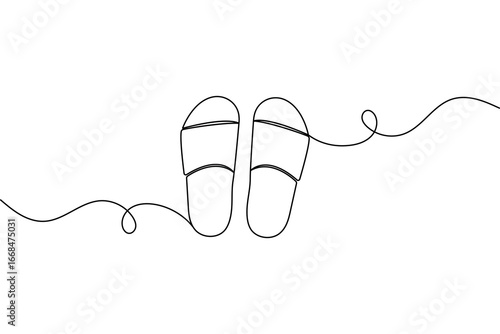Minimalist beach slippers sandals continuous one line drawing simple outline vector design
