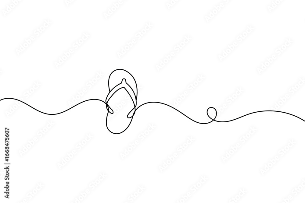 Obraz premium Minimalist beach slippers sandals continuous one line drawing simple outline vector design 