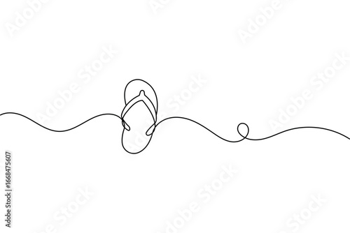 Minimalist beach slippers sandals continuous one line drawing simple outline vector design
