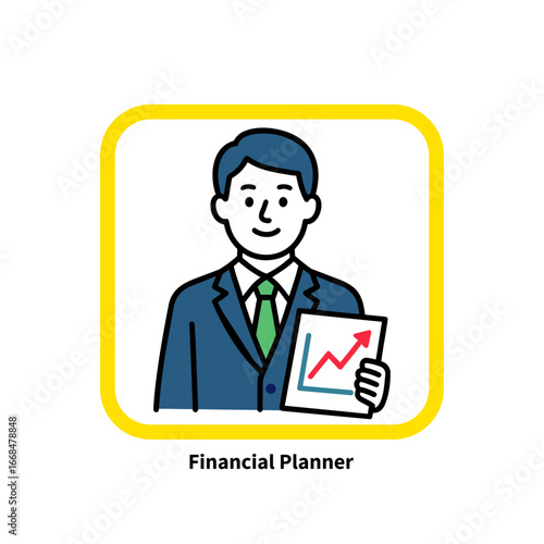 グラフを持つファイナンシャルプランナーのシルエットアイコン｜Silhouette Icon of a Financial Planner Holding a Chart