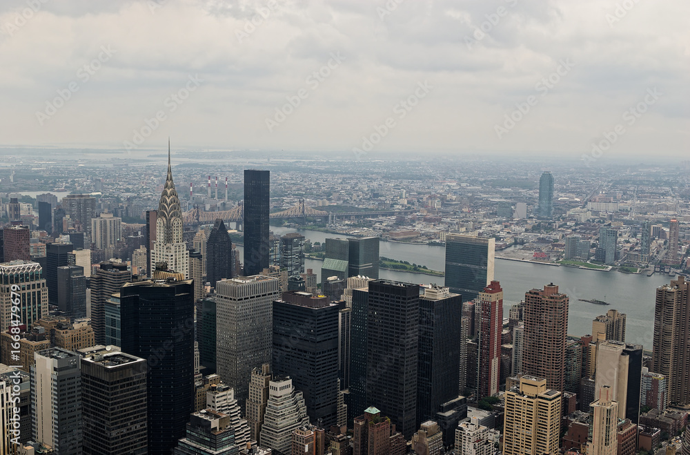 Fototapeta premium NYC New York City - Aerial Manhattan Skyline Showcasing Chrysler Building And East River