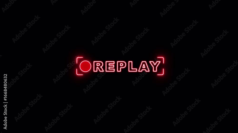 Replay Neon Sign — Flicker Animation, Seamless Loop, Alpha Channel