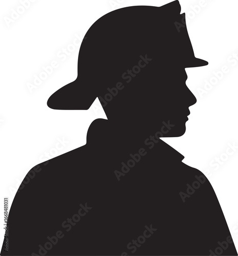 Two Firefighters Standing Together Black Silhouette Illustration