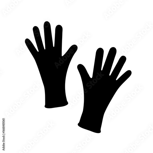Pair of black stylized rubber or latex gloves isolated on white
