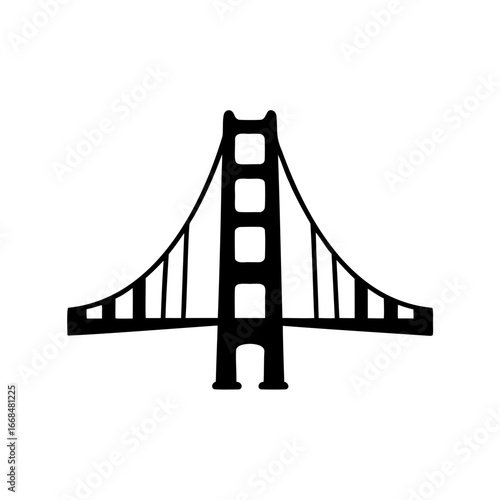 Minimalist illustration of the Golden Gate Bridge icon in black and white