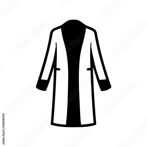 Simple, clean design of a long coat or cardigan in black and white