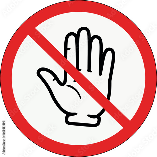 Prohibition sign stop hand gesture do not touch warning symbol vector