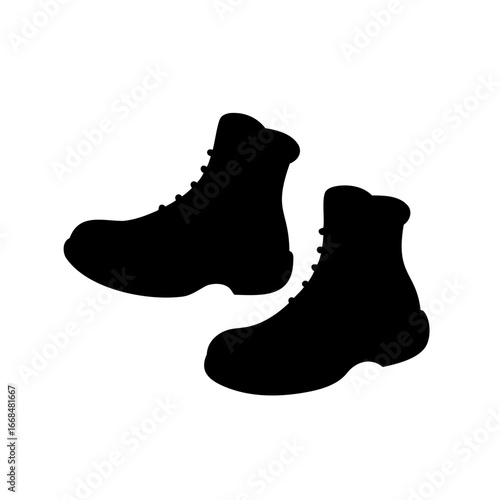 Silhouette illustration of two laced boots, footwear, fashion, and stylish apparel
