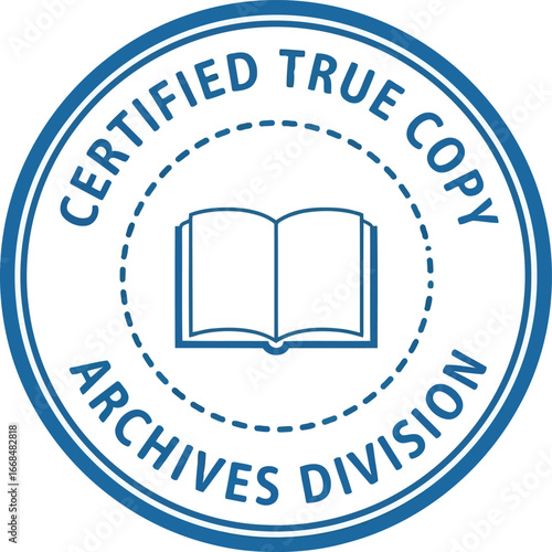 Certified true copy archives division official stamp with open book icon vector