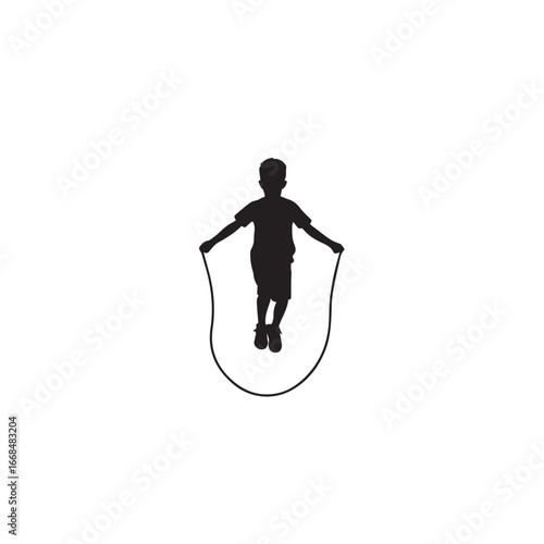 Vector art of silhouette of a boy jumping rope