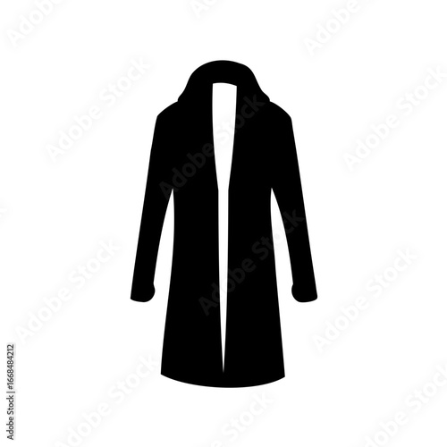Elegant long black open coat silhouette with shawl collar and sleeves