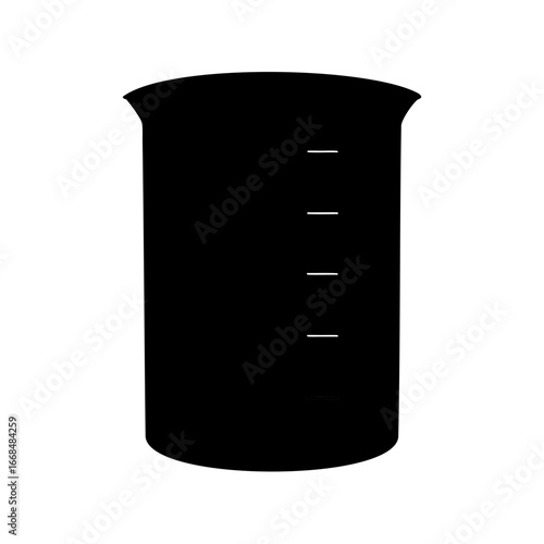 Stylized black and white image of a laboratory beaker with measurement lines
