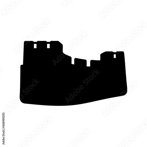 Black silhouette of a medieval castle wall with crenellations against white background