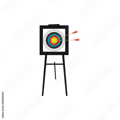 Archery target boards with colorful rings. One target shows arrows hitting the bullseye, the other displays four practice targets. Perfect for sports, accuracy, competition, and training themes.
