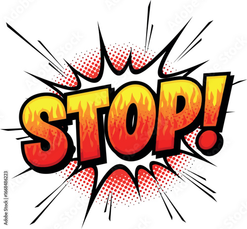 Explosive comic book style stop sign warning action word vector