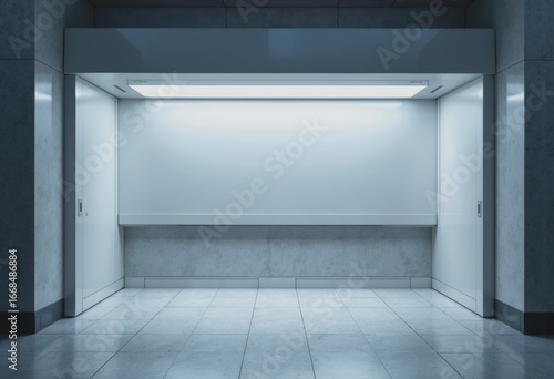 Closed conservation fume hood sash with lights turned off in a laboratory setting