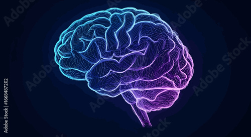 A stylized, glowing representation of a human brain, highlighting its intricate structure.