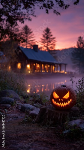 Wallpaper Mural Glowing Jack-o’-Lantern in a Spooky Forest Night Torontodigital.ca