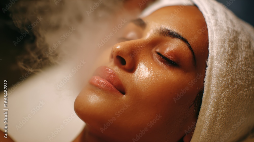 Fototapeta premium Relaxing facial spa treatment wellness center photography tranquil environment close-up view self-care concept
