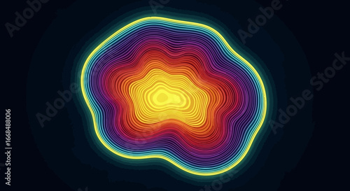 Abstract rainbow layered concentric shape on dark background.