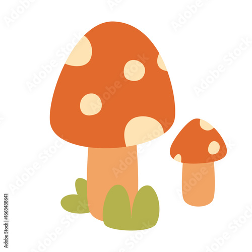 Illustration of fly agaric mushroom with red cap and white spots. Perfect for botanical projects, fairytales, folklore art, educational materials, and designers inspired by forest themes.