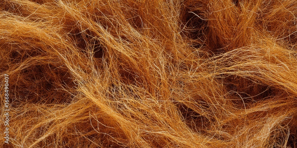 Obraz premium Close-up of Dried Coconut Coir Fibers Displaying Intricate Textures and Warm Brown Hues