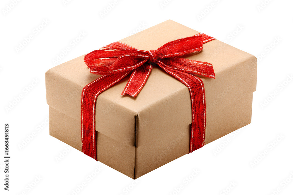 Fototapeta premium Brown gift box with red ribbon bow