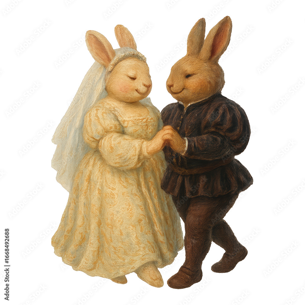 Obraz premium PNG Charming rabbit wedding illustration