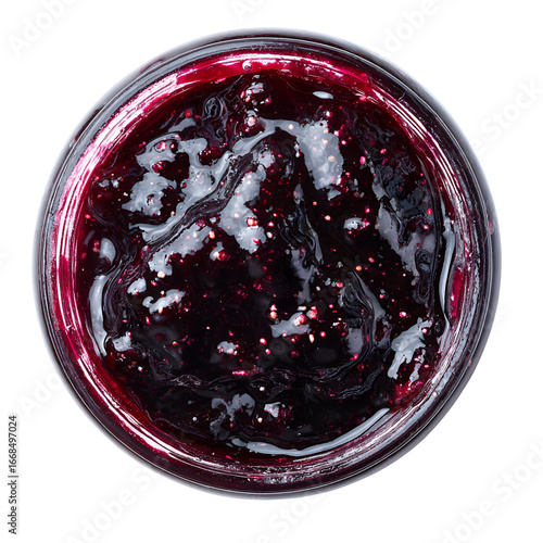 Delicious dark berry jam in a glass jar