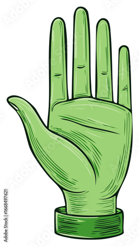 Stylized Green Hand Palm Open Gesture Antique Graphic Illustration