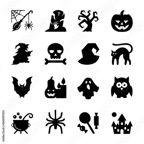 Icon set halloween flat design vector with white background