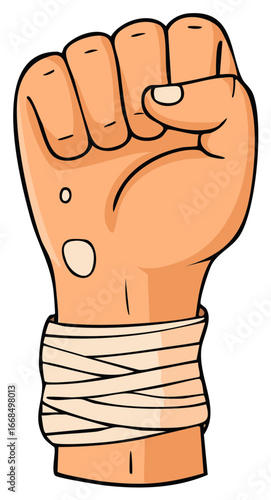 Clenched Fist Hand with Wrist Wrap in Cartoon Style Illustration