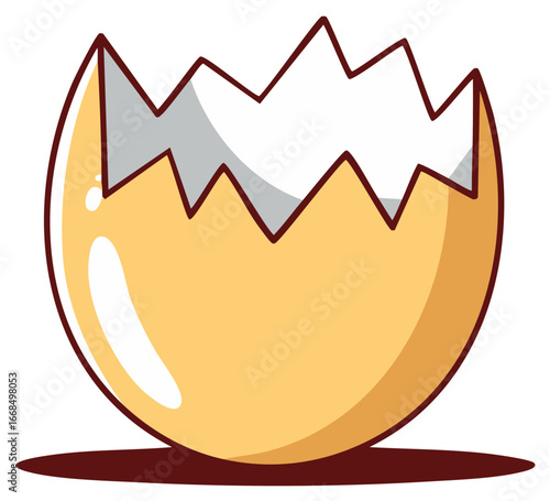 Empty yellow cracked eggshell illustration representing new beginnings and growth
