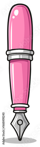 Cartoon pink fountain pen with silver nib and accent rings