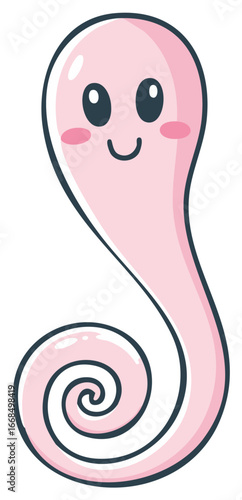 Whimsical Pink Cartoon Ghost with Swirl Tail and Cheerful Expression, Cute Spooky Character