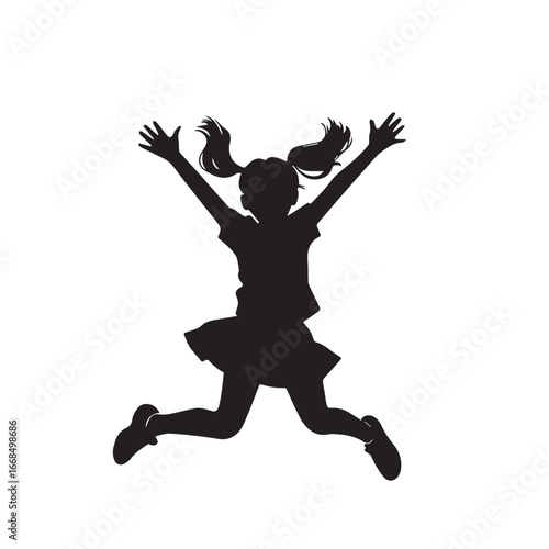 Vector art of silhouette of a happy girl jumping with joy and excitement