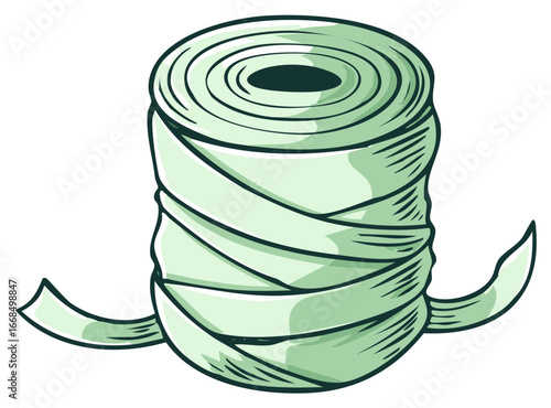 Cartoon spool of bandage in soft green for medical treatment and healthcare