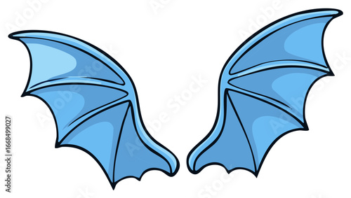 Pair of Bat Wings in Light Blue Cartoon Style for Costume Design Elements or Halloween Concepts