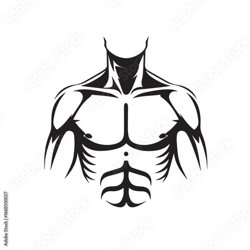 Vector art of silhouette of a muscular male torso showing chest and abdominal muscles, representing fitness and strength