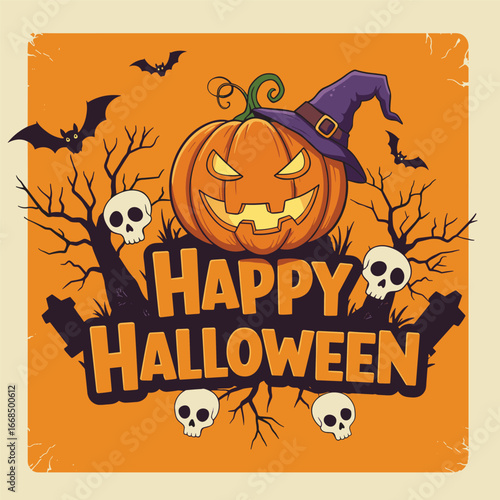 illustration for happy halloween in flat style design