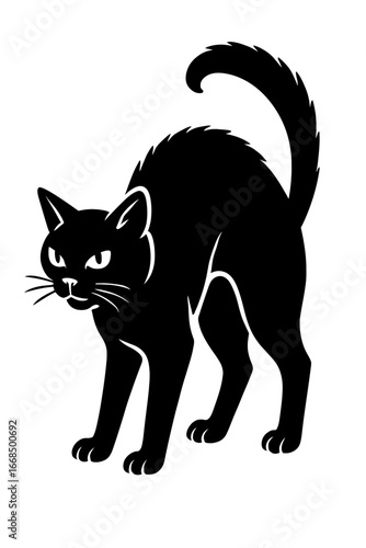 Agressive Black Cat Arching Its Back: A Spooky Symbol of Halloween, Mystery, and Witchcraft