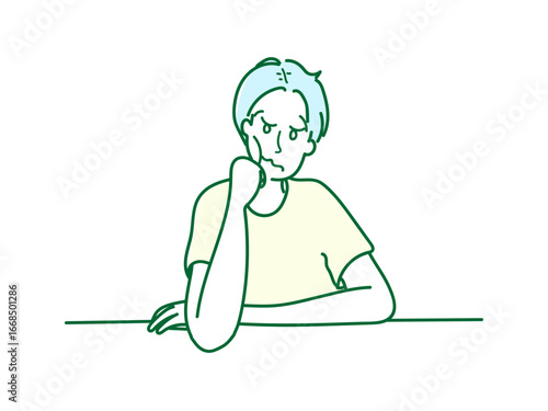 頬　手　イラスト