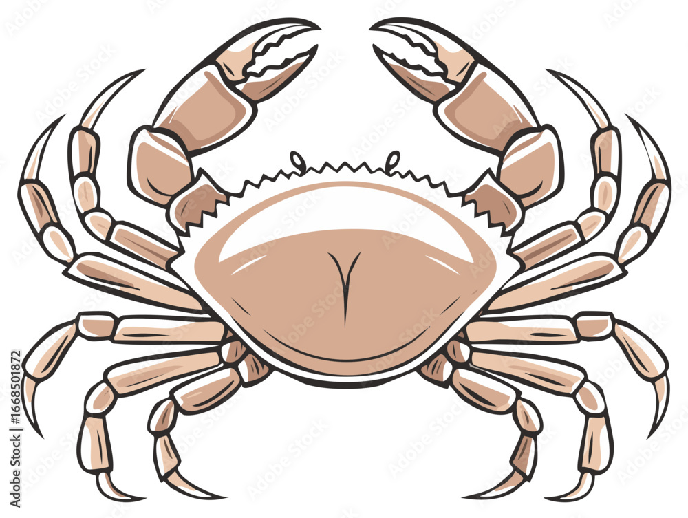 Fototapeta premium Stylized marine crab with raised claws isolated cartoon illustration